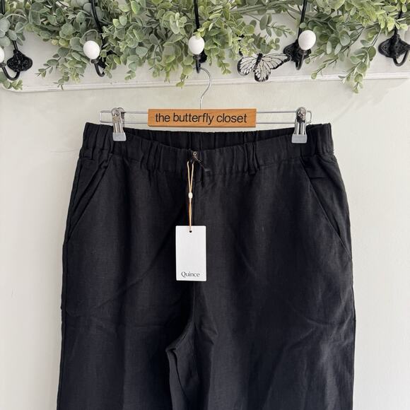 Women’s Quince 100% Linen Wire Leg Black Elastic Waist Pants Large M mm80 - Picture 2 of 4
